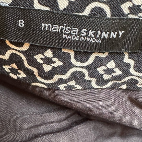 Loft Marissa Skinny Black/Tan Woven Geometric Pattern Classic Career Pants Sz 8 - Picture 4 of 10
